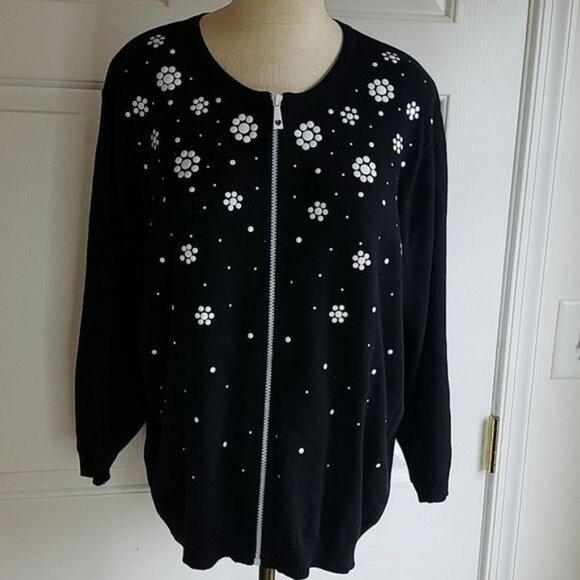 Sweater Cathy Daniels Cardigan Black Jacket Floral Women's WOMAN'S Extra Large - Picture 11 of 11